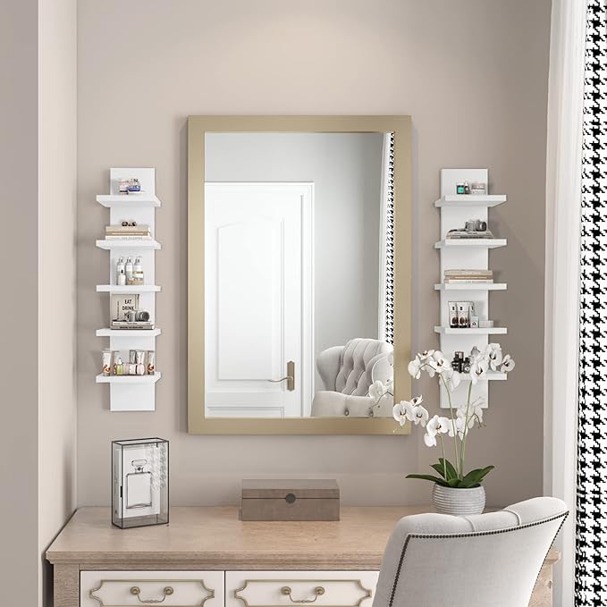 Homaterial 5 Tier Wall Shelf Unit, Small White Vertical Floating Shelf-Narrow - Image 4