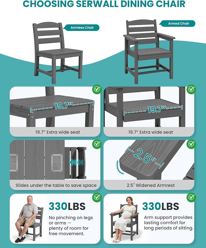 SERWALL Patio Dining Set with 15FT Double Side Umbrella, Outdoor Dining Sets - Image 5