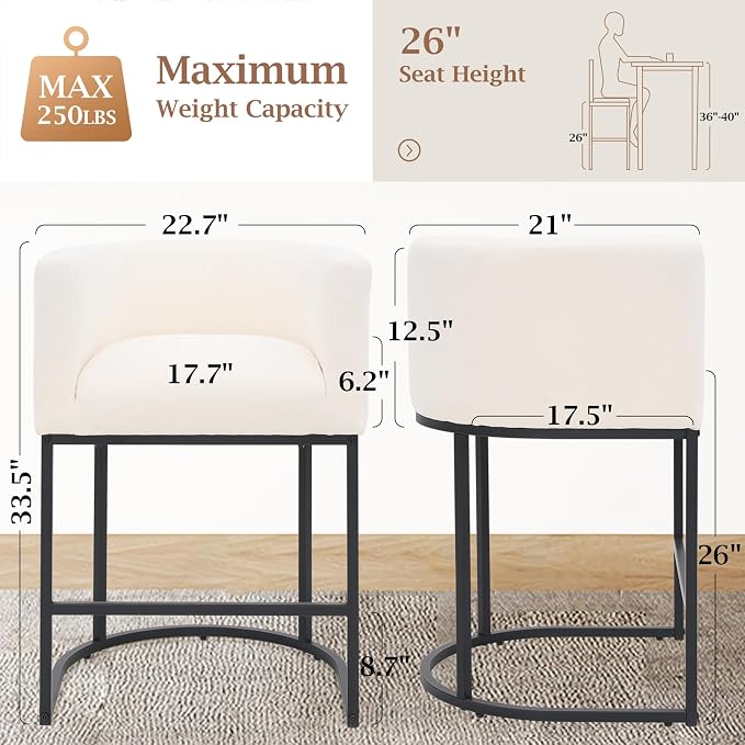 ClinQ 26" H Counter Height Bar Stools Set of 4, Modern Barrel Counter Stools - Image 2