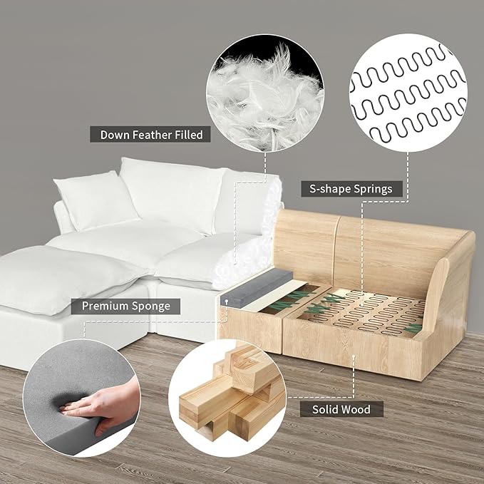Ottoman, Down Filled Comfort Footrest, Modular Sectional Cloud Sofa - Image 4