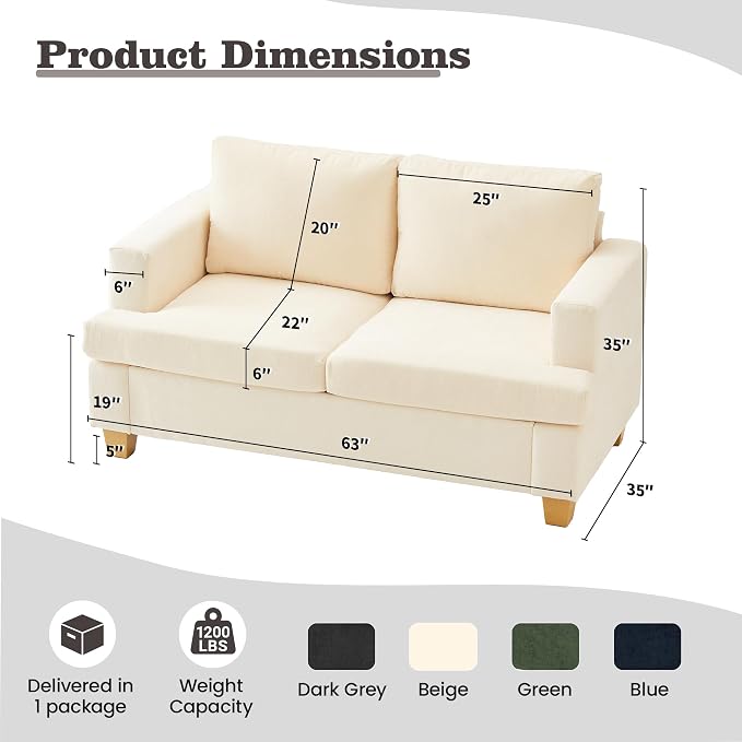 Apicizon Loveseat & 3 Seater Sofa Sets, 2 Piece Deep Seat Sleeper Sofa - Image 3