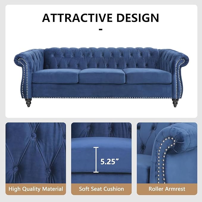 Mid-Century 3 Seater Sofa, Velvet Couch - Image 5