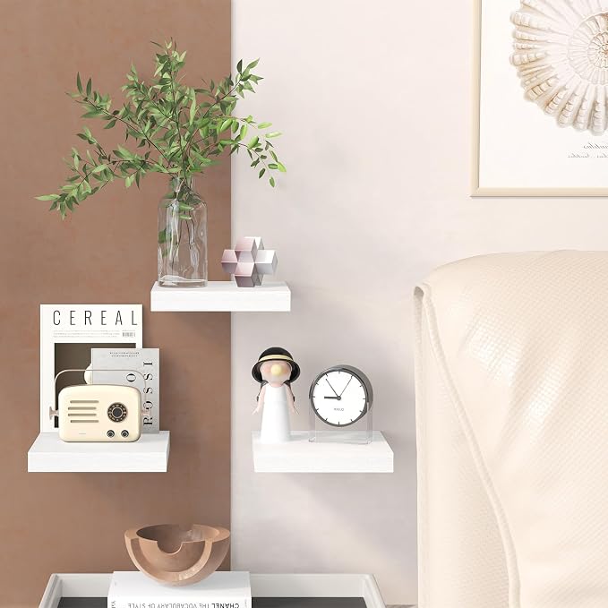 Fixwal 8inch Floating Shelves for Wall, Small White Shelves Wall Mounted Shelf - Image 6