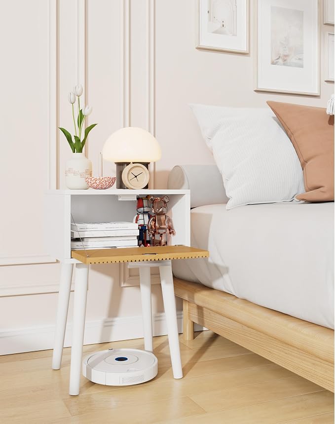 YMYNY Narrow Fluted Nightstand Set of 2, Small End Table, Modern Coffee Table - Image 2