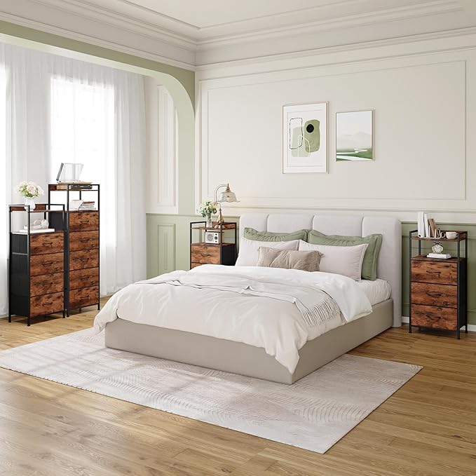 Somdot Tall Nightstand for Bedroom, Tall 5 Drawers Dresser, Vertical Storage - Image 2