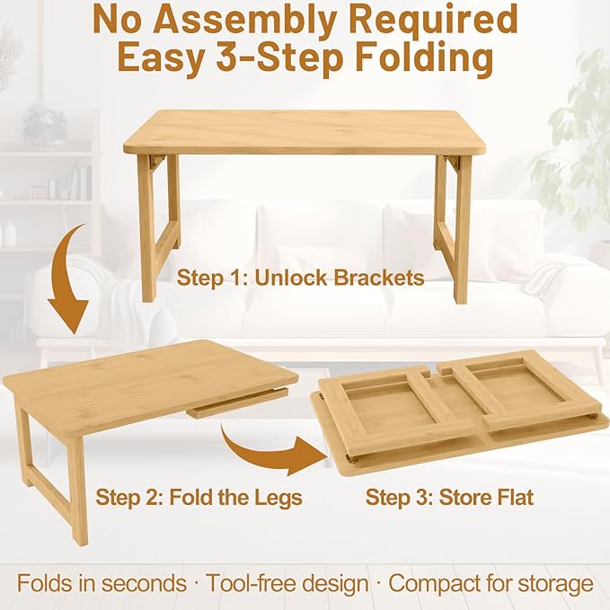Japanese Floor Table, Bamboo Folding Coffee Table, Portable Solid Wood Japanese - Image 8