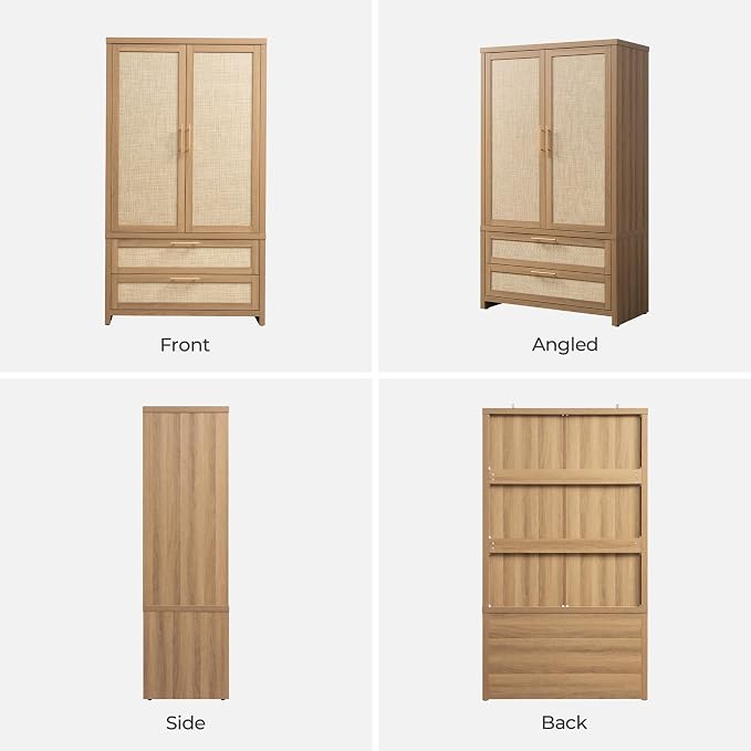 SICOTAS Armoire Wardrobe Closet, Larger Rattan Armoires Wardrobe Cabinet - Image 8