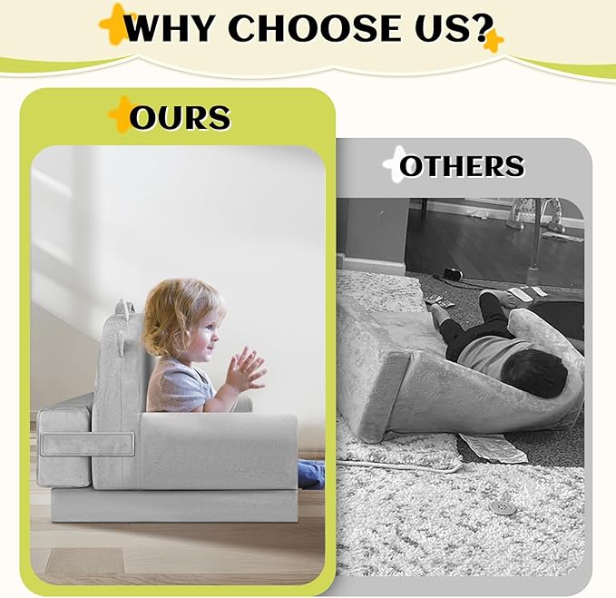Kids Sofa Bed with Removable Washable Cover & Magic-Tape Backrest – Foldable - Image 4