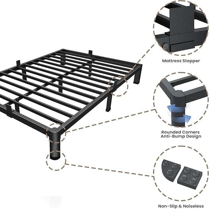 ROIL 4 inch King Size Bed Frame Metal Platform No Box Spring Needed - Image 5
