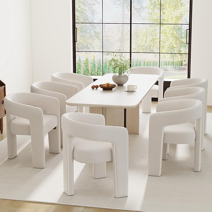 RIVOVA Modern Barrel Dining Chairs Set of 8, Velvet Upholstered Accent Side by RIVOVA