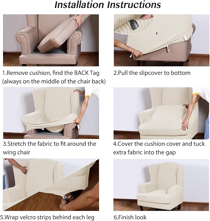 Turquoize Wingback Chair Covers 2 Piece Wing Chair Slipcover Stretch Slipcovers - Image 6