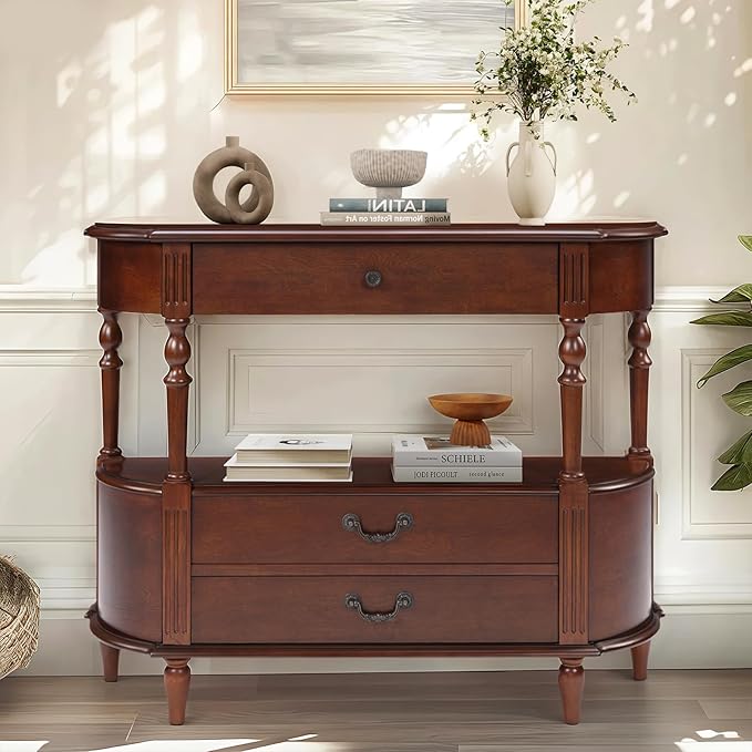 Solid Wood Retro Curved Console Table by HMFULE