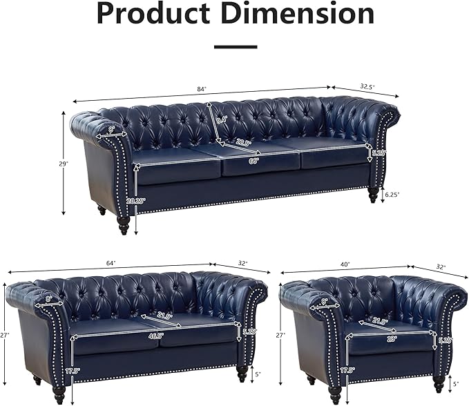 QHITTY 2 Piece Living Room Set, Chesterfield Sectional Sofa Chair Contemporary - Image 2