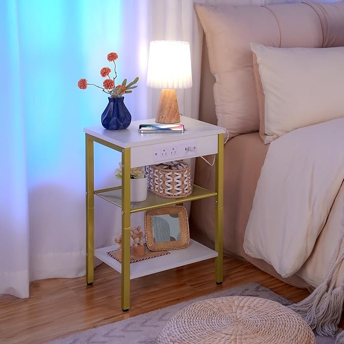 HOOBRO Side Table with Charging Station and USB Port, Small End Table - Image 9
