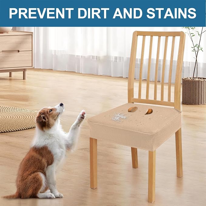 Smiry Waterproof Seat Covers for Dining Room Chairs Set of 8, Stretch Jacquard - Image 6