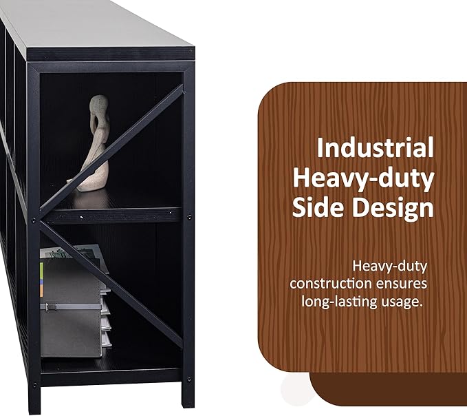 6 Cube Storage Organizer Bookshelf, Industrial Horizontal Bookcase, Accent - Image 5