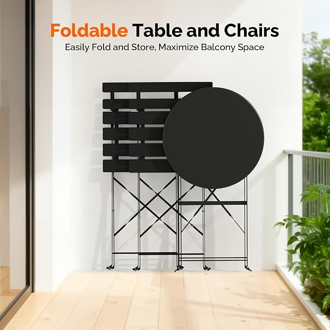 VINGLI Outdoor Folding Bistro Table and Chairs Set of 2, 3-Piece Bistro Set - Image 4