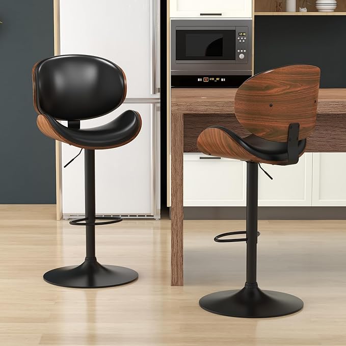 KCC Bar Stools Set of 4, Swivel Adjustable Height Barstools, PU Leather - Image 2
