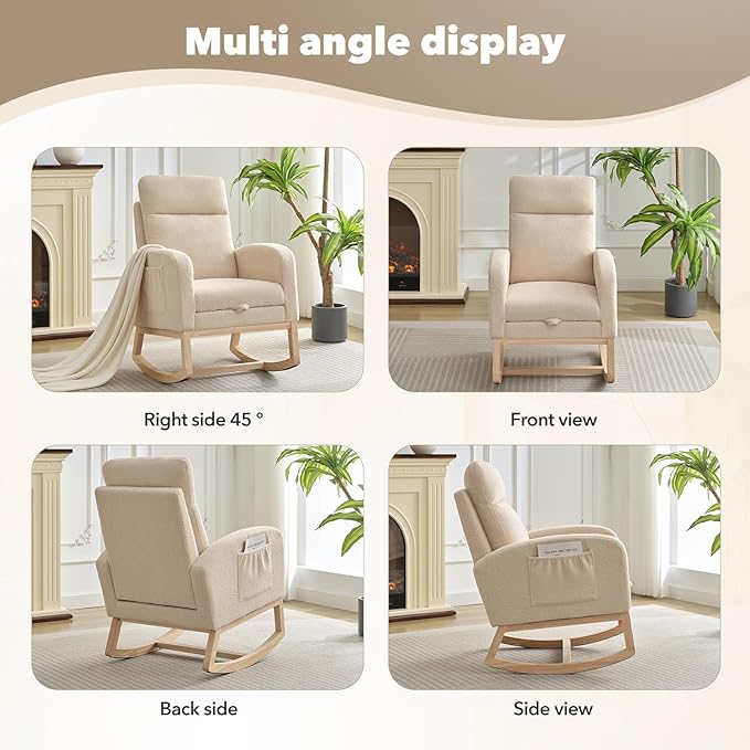 Nursery Rocking Chair with Foot Rest, High Back Upholstered Glider Rocker Chair - Image 4