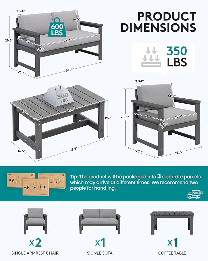 SERWALL 4 Pieces HDPE Outdoor Sofa Set - Image 5