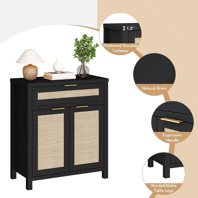 HOKYHOKY Rattan Sideboard Buffet Cabinet Set of 2, Boho Storage Cabinet - Image 5