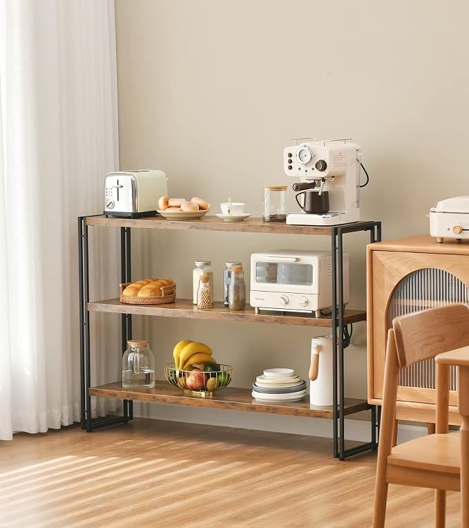 HCHQHS 3-Tier Rustic Wood and Metal Industrial Bookcase - 40in - Image 2