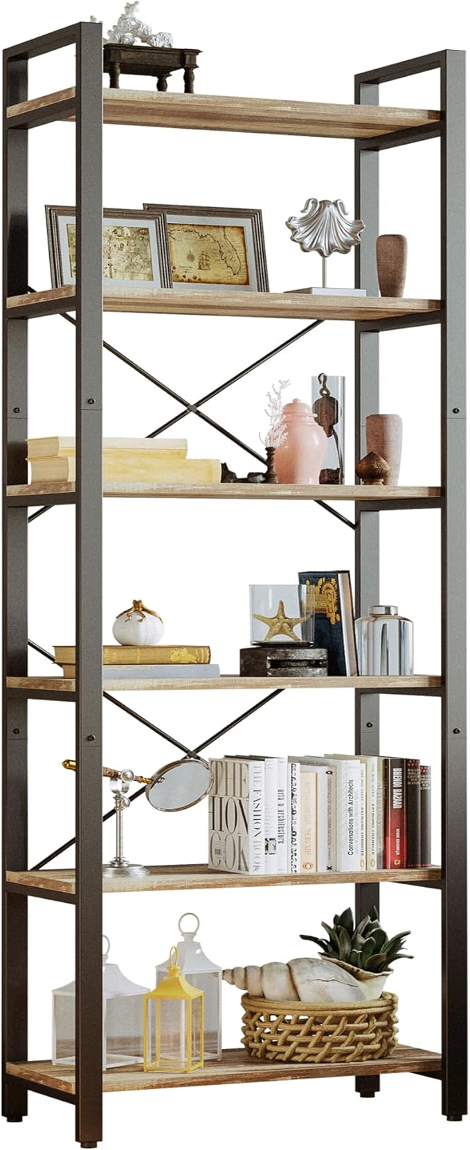 IRONCK Bookshelf 6-Tier Ladder Shelf 110 lbs or Shelf Display Shelf Vintage by IRONCK
