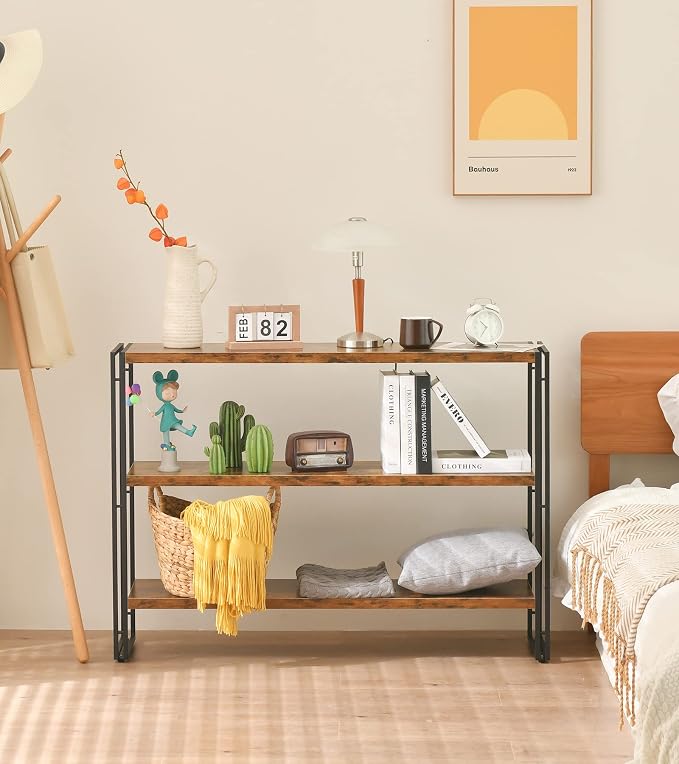 HCHQHS 3-Tier Rustic Wood and Metal Industrial Bookcase - 40in - Image 5