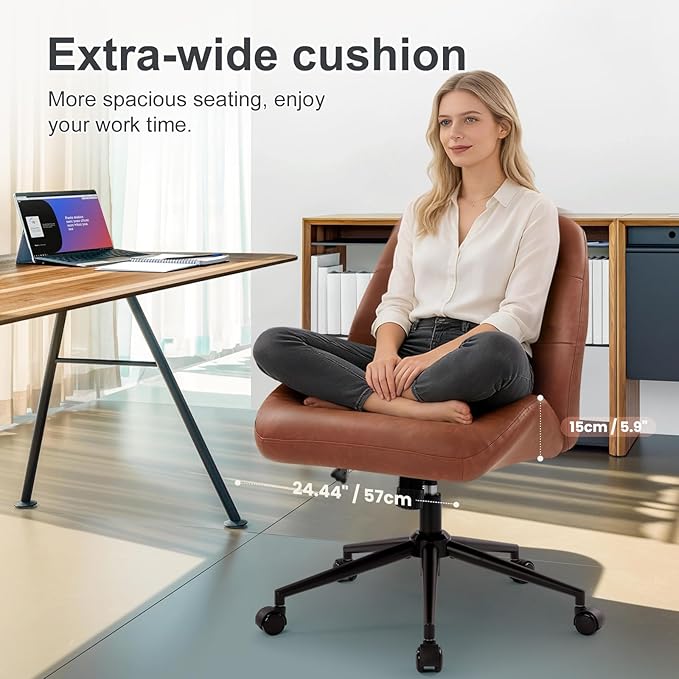 IWMH Leather Office Chair with Removable Armrests，Mid-Back Ergonomic Desk Chair - Image 6
