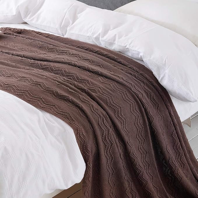 BOURINA Brown Throw Blanket 60x80 Inches Throw Textured Solid Soft Sofa Throw - Image 4