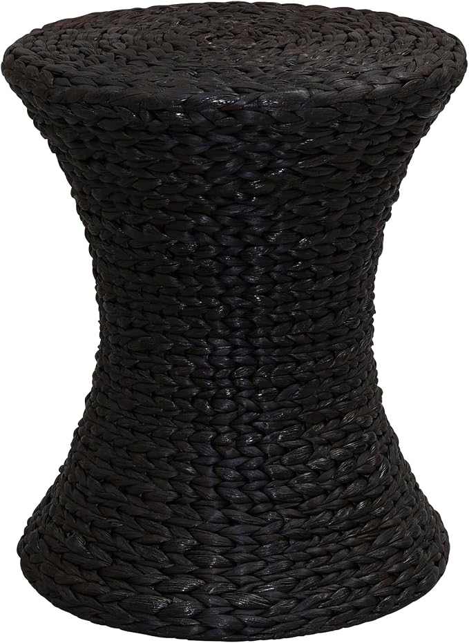 Household Essentials Hourglass Water Hyacinth & Iron Side Table, Stained Brown by HouseholdEssentials