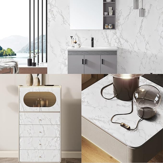 practicalWs Marble Paper Granite Gray/White Roll Kitchen Countertop Cabinet - Image 6