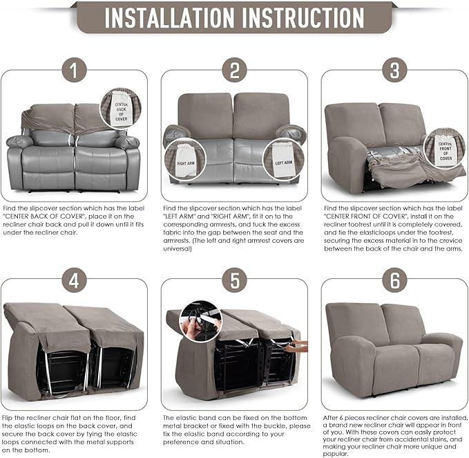 TAOCOCO Recliner Loveseat Slipcover, 6 Pieces Dual Recliner Sofa Covers - Image 6