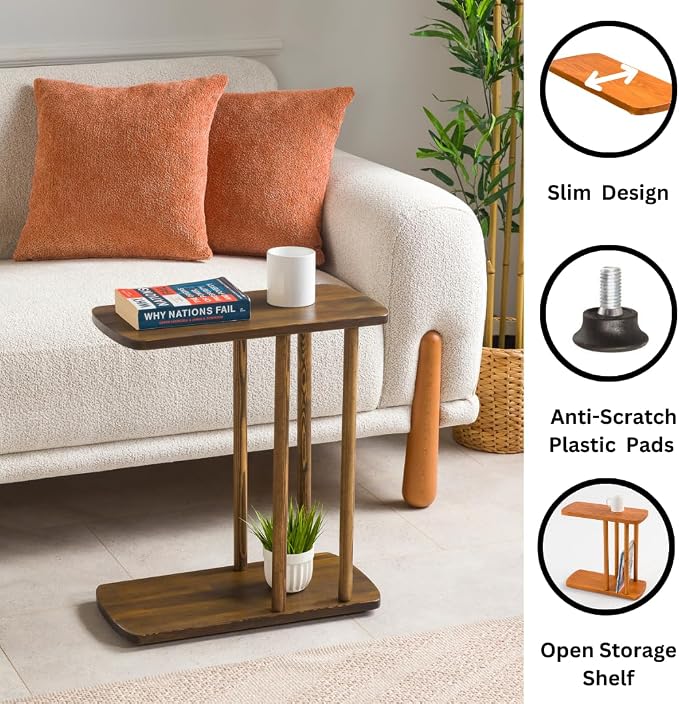 C-Shaped Solid Wood End Table, Side Table - Image 4