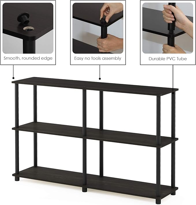 Furinno TURN-N-TUBE Storage Shelves, 3-Tier 47.4 Wide Book Shelf, Corner Shelf - Image 5