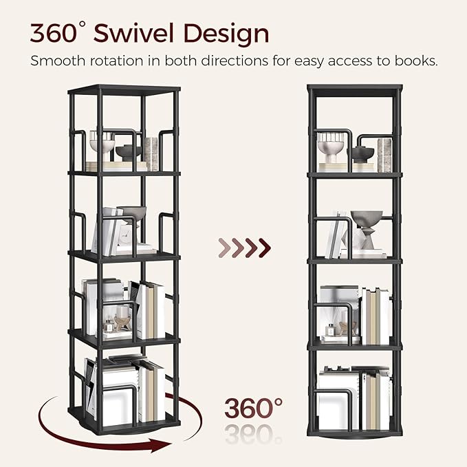 MAHANCRIS 4-Tier Rotating Bookshelf, Freestanding Corner Bookshelf, 360° - Image 5