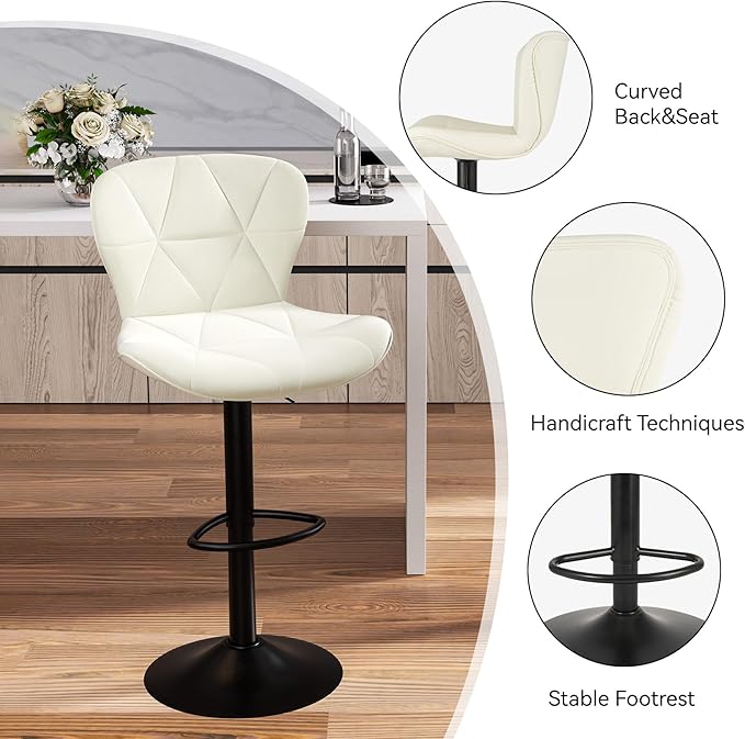 Nalupatio Modern Bar Stools Set of 4, Adjustable Faux Leather Upholstered - Image 4