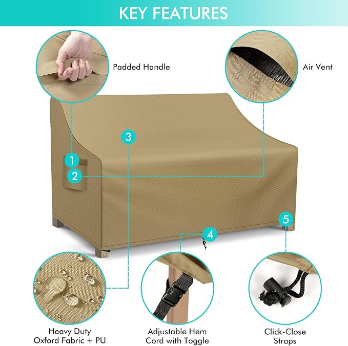 WLEAFJ Patio Sofa Cover Waterproof, Outdoor Loveseat Cover, Heavy Duty Deep - Image 3