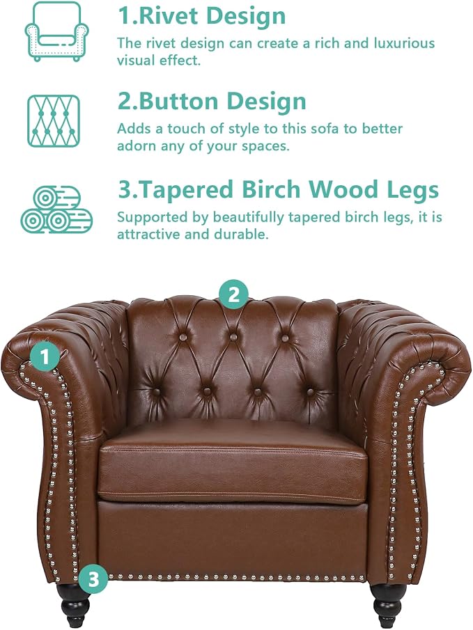 QHITTY 3 Piece Living Room Set, Sectional Chesterfield Sofa Chair Contemporary - Image 3