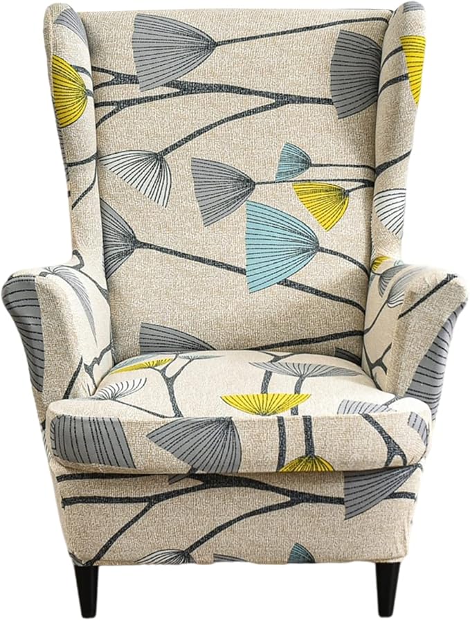 HAOYONG Printed Wingback Chair Covers 2 Pieces Wing Chair Slipcover High by HAOYONG