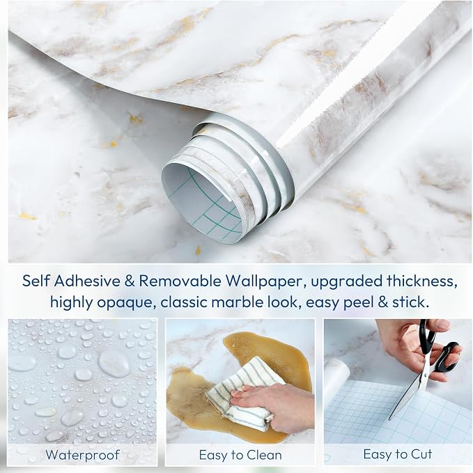 rabbitgoo Glossy Marble Contact Paper Peel and Stick Wallpaper 17.5" X 236.2" - Image 6