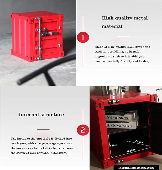 ZHAOYONGLI-End Tables Industrial Wind Bedside Table, Container Style Locker - Image 6