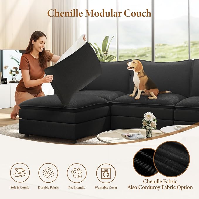 Vesgantti 108" U Shaped Sectional Couch, Comfy Cloud Modular Sectional Sofa - Image 4