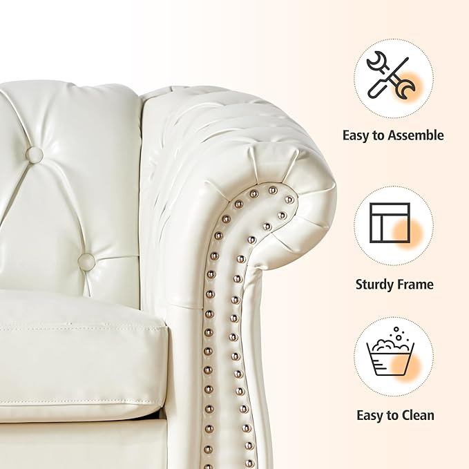 ORRD 2 Piece Living Room Set, Chesterfield Faux Leather Sofa Couch Chair - Image 6