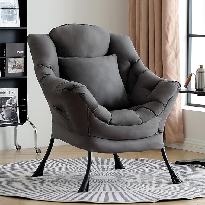 Lazy Chair for Living Room, Large Dark Grey Accent Chair by HomeEastllyHome