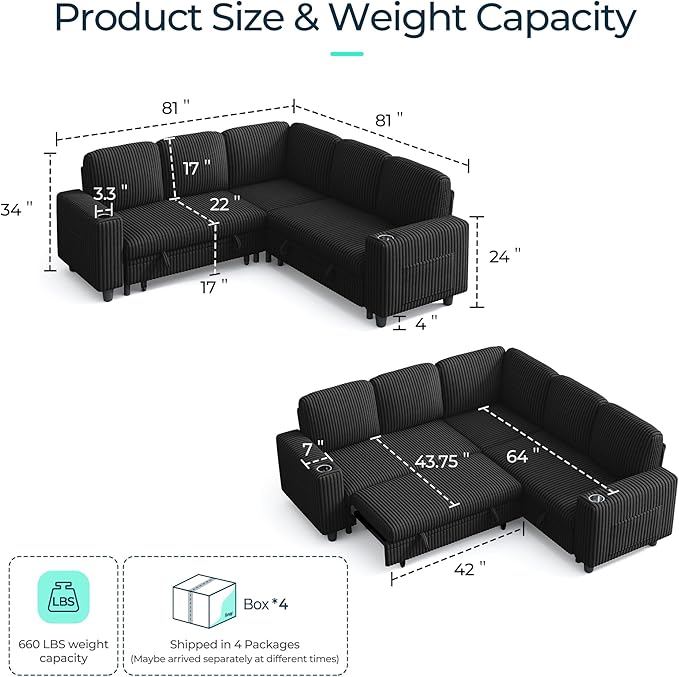 LINSY HOME Sectional Sleeper Sofa Pull Out Couches - Image 2