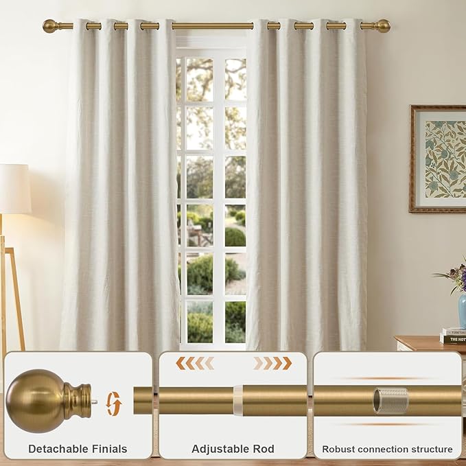 Warm Gold Curtain Rods for Windows Small 28 to 48 Inch 1" Diameter Short - Image 3