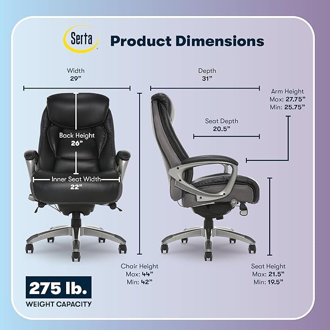 Serta Lautner Executive Home Office Desk Chair, Ergonomic High-Back - Image 2