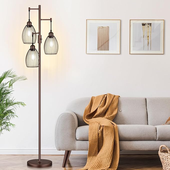 Torondo Dimmable Farmhouse Industrial Floor Lamp, Matte Brown Tree Standing - Image 6