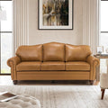 81" Genuine Leather Sofa, Classic 3-Seater Couchs by Thesupportyouneed